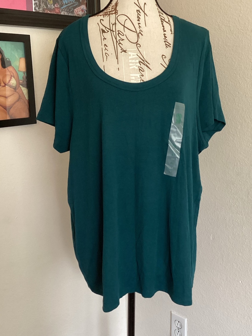 Dip Woman’s U Neck Ribbed Tee NWT Deep Teal 3X